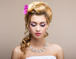 Wedding. Bride with Diamond Necklace. Elegance & Femininity