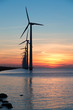 Foto: Long row of windturbines with sunset over the sea Long row of windturbines with sunset over the sea