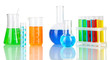 Test tubes with colorful liquids isolated on white