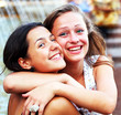 Students girls having fun outside