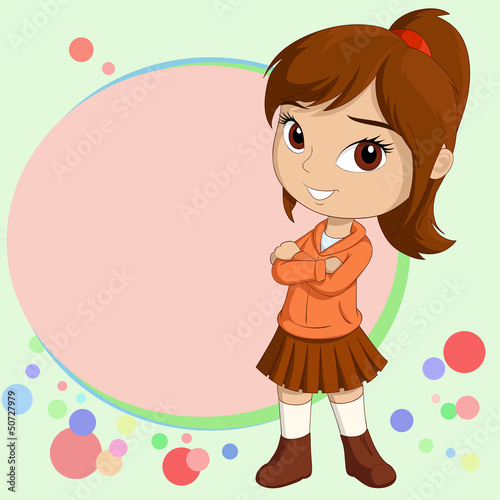 Vector: Cute smiling little girl standing with background Cute smiling little girl standing with background