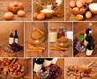 Photo: collection of red wine, eggs, cinnamon and nuts on wooden table collection of red wine, eggs, cinnamon and nuts on wooden table