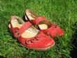Red shoes in the grass on a sunny gay