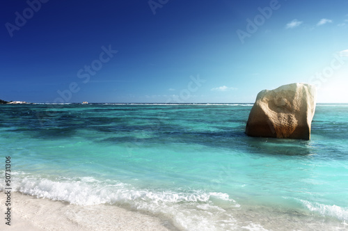 Photo: sunset on the beach, Anse Source d'Argent, La Digue island, Seyc sunset on the beach, Anse Source d'Argent, La Digue island, Seyc