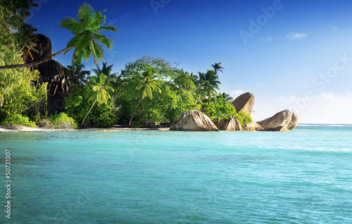 Photo: sunset on the beach, Anse Source d'Argent, La Digue island, Seyc sunset on the beach, Anse Source d'Argent, La Digue island, Seyc