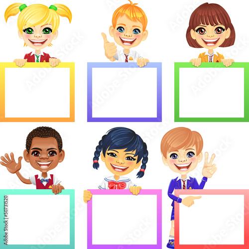 Vector: Vector happy smile kids with banners Vector happy smile kids with banners