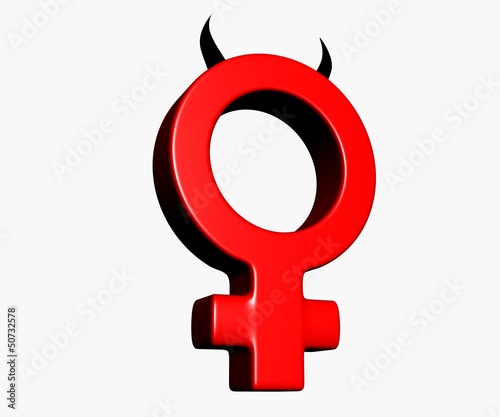 Illustration: Female symbol with horns on white background - 3d illustration Female symbol with horns on white background - 3d illustration
