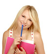 Female student with books , isolated on white background