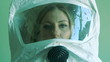 Young woman wearing Environmental safety suit.