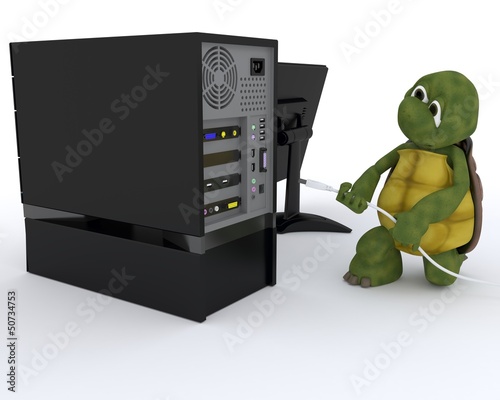 Illustration: tortoise with a computer tortoise with a computer