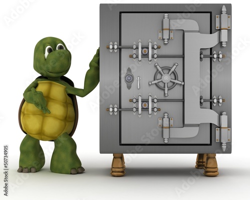 Illustration: tortoise with bank vault tortoise with bank vault