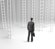 man and many ladder