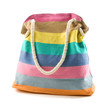 Canvas multicolored striped beach bag with rope shoulder strap