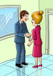 Illustration: Illustration of a male figure shaking hands with female Illustration of a male figure shaking hands with female