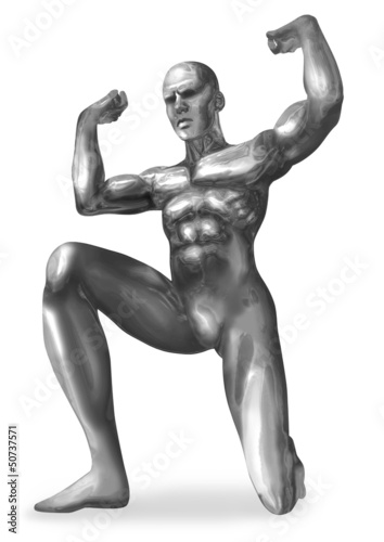 Illustration: Illustration of a chrome man in atlas pose Illustration of a chrome man in atlas pose