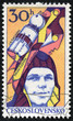 stamp shows Yuri Gagarin, Soviet cosmonaut, first man in space