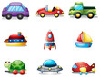 Nine different kind of toy transportations