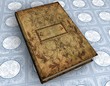 3D Buch V - Alte Buch auf blauen Kacheln