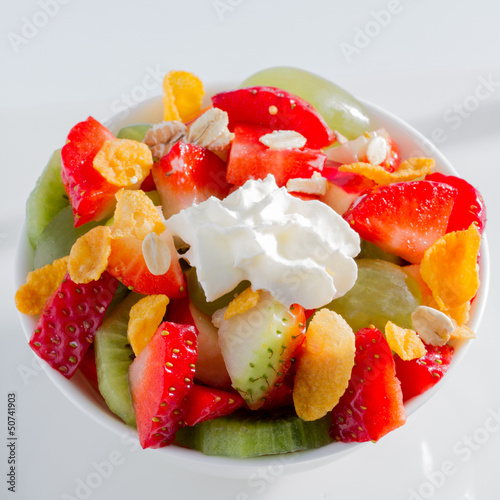 Photo: Diet, muesli with strawberries and fruit salad Diet, muesli with strawberries and fruit salad