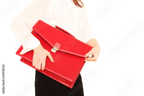 Photo: junge Frau mit roter Ledertasche junge Frau mit roter Ledertasche