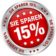 Button "Sie sparen 15%" rot/silber