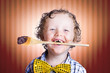 Adorable Little Boy Cooking Chocolate Easter Cake