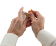 man's hands takes a cigarette