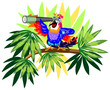 Funny parrot with telescope on palm