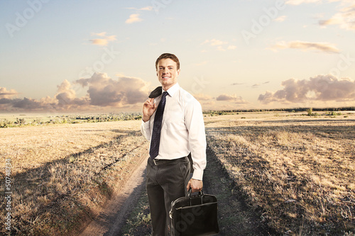 Photo: happy man on country road happy man on country road