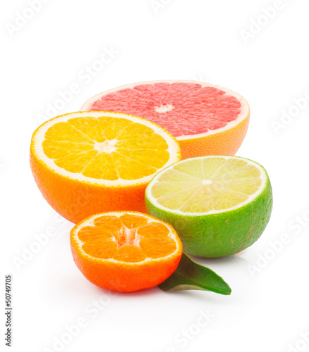 Photo: Half of fresh citrus fruits, isolated on white background Half of fresh citrus fruits, isolated on white background