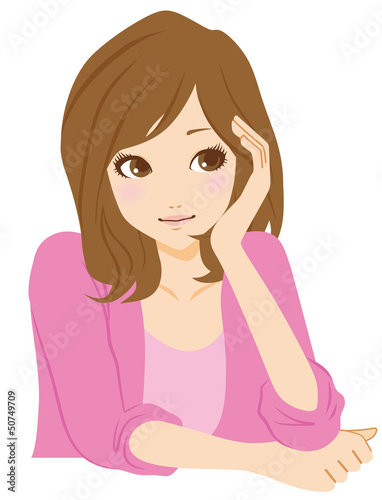 Vector: 頬杖をつく女性 考える 頬杖をつく女性 考える
