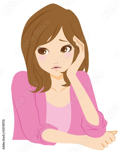 Vector: 頬杖をつく女性 悩む 頬杖をつく女性 悩む
