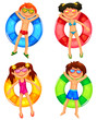 Vektor: kids floating on inflatable rings kids floating on inflatable rings