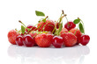 Red cherry with strawberry on white