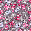Seamless pattern with cute kawaii doodle cats.