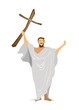 Jesus Christ Praying with A Wooden Cross.