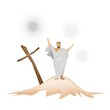 Jesus Christ with Wooden Cross on A Mountain