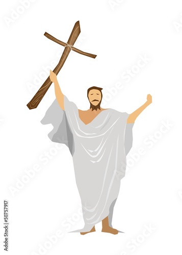 Vector: Jesus Christ Praying with A Wooden Cross. Jesus Christ Praying with A Wooden Cross.