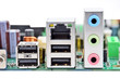Connector of computer motherboard board, close up