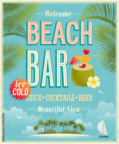 Vector: Vintage Beach Bar poster. Vector background. Vintage Beach Bar poster. Vector background.