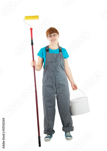 Photo: Home repair woman isolated Home repair woman isolated