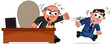 Business Cartoon - Boss Man Angry and Employee Running Away
