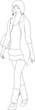 The sketch of the walking girl in a dress with bag