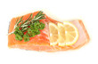 Fresh salmon fillet with herbals and lemon slices, isolated