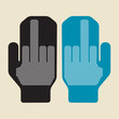 two mittens with middle finger gesture inside