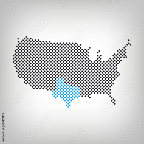 Vector: Texas in USA Karte punktiert Texas in USA Karte punktiert