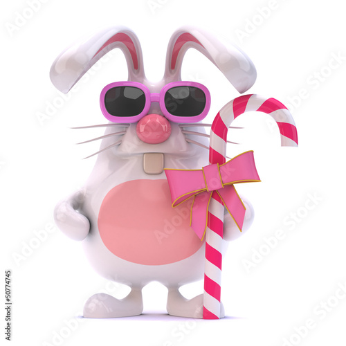 Illustration: White rabbit in pink sunglasses with candy White rabbit in pink sunglasses with candy