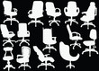 Vektor: office chairs collection isolated on black office chairs collection isolated on black
