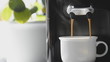 Fresh brewed coffee with a household machine