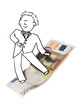 illustration of happy businessman surfing on dynamic Euro bill